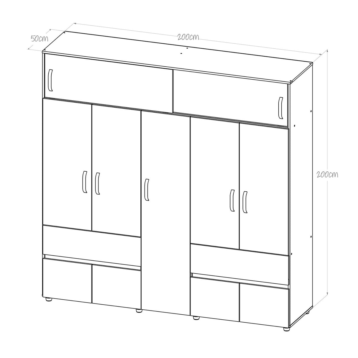 Closet Bari 200 Cm Niebla 2 Cajones 6 Entrepaños Moderno - Closets | Bylmo