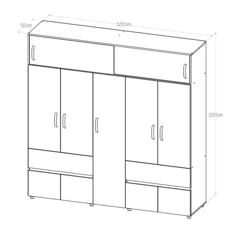 Closet Bari 200 Cm Niebla 2 Cajones 6 Entrepaños Moderno - Closets | Bylmo