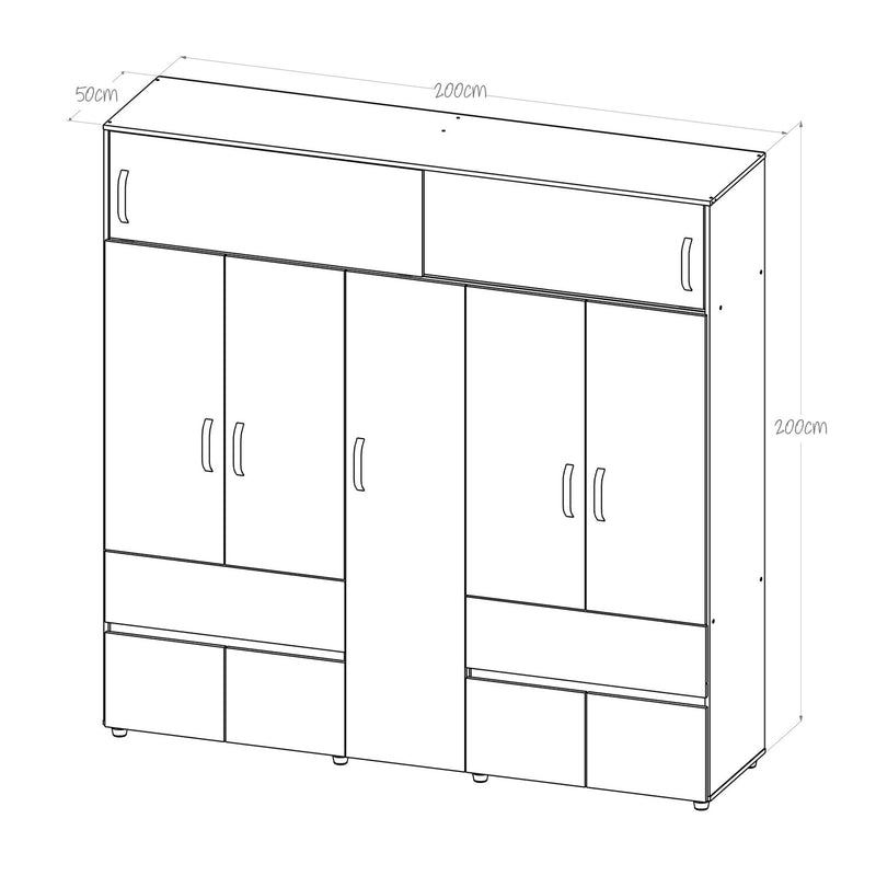 Closet Bari 200 Cm Niebla 2 Cajones 6 Entrepaños Moderno.