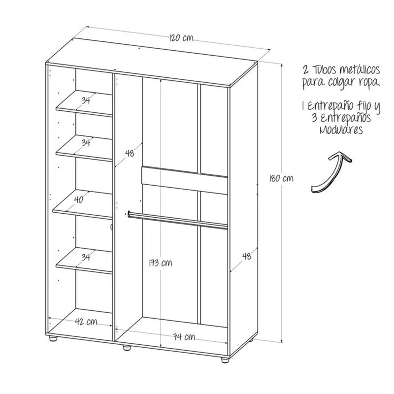 Closet Bilbao Wengue 120x180 Cm Con Cerradura Y 5 Entrepaños