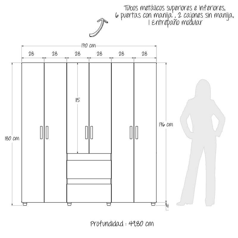 Closet Eli Organizador 170cmx180cm Niebla Con 7 Entrepaños