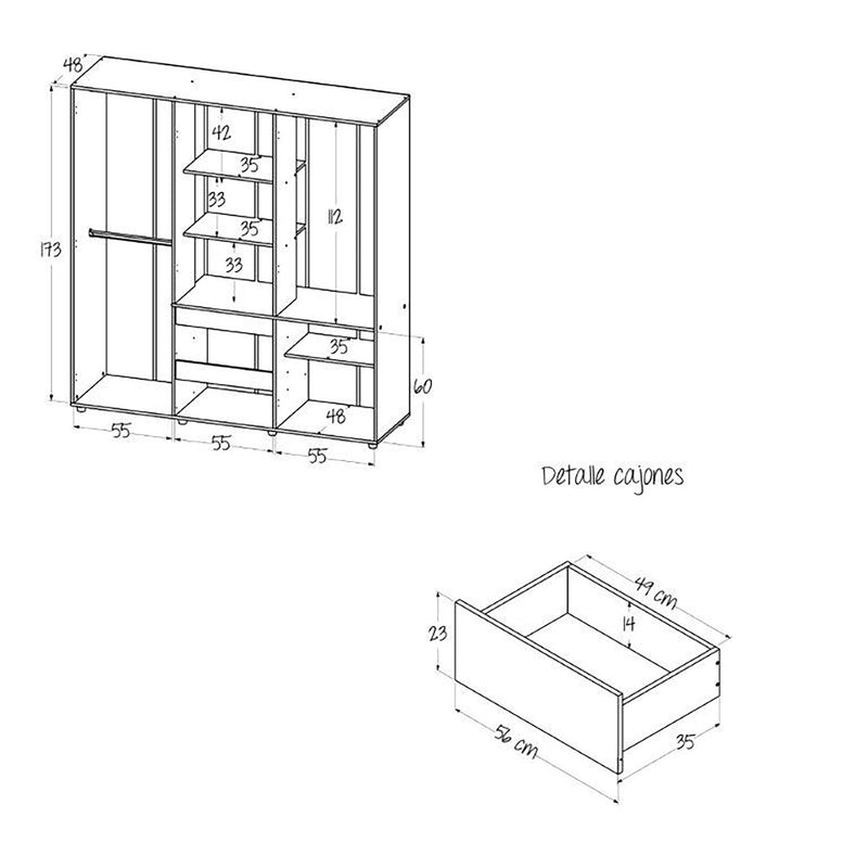 Closet Eli Organizador 170cmx180cm Niebla Con 7 Entrepaños