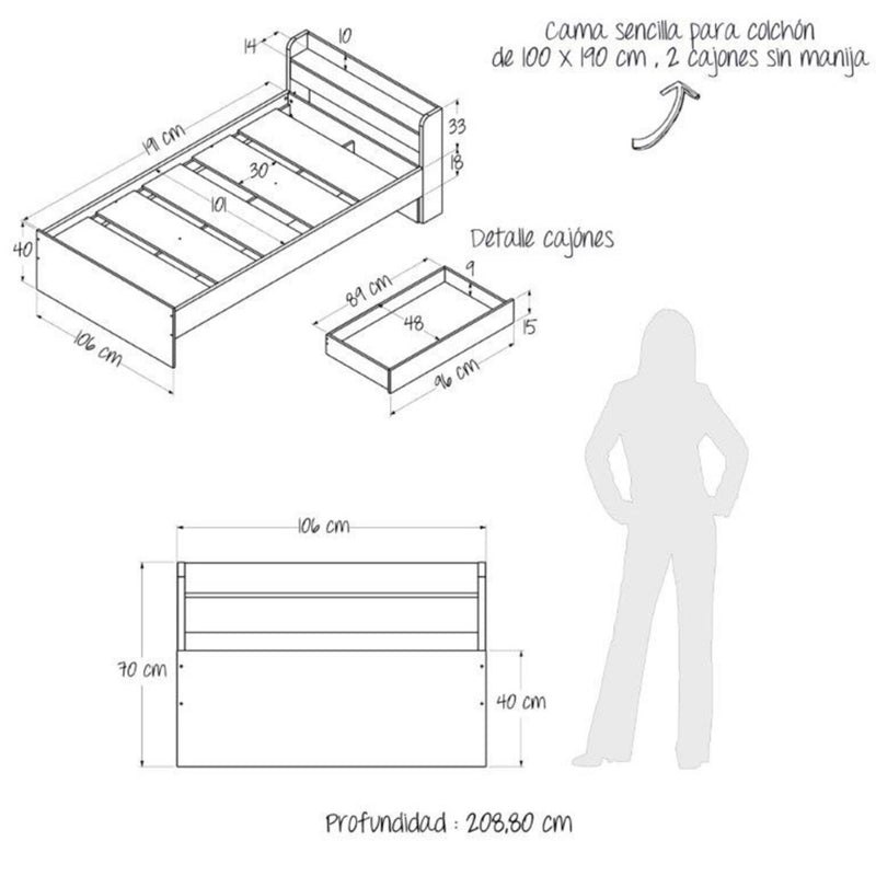 Cama Kuil Duna 104.8x70.6 Moderna