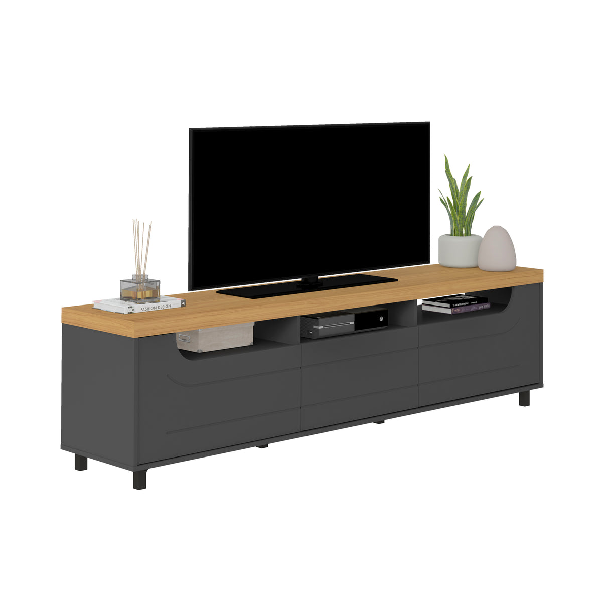 Mesa para TV Bewood 200x40x53 Roble Grafito TV hasta 75 Pulgadas - Muebles de TV | Bylmo