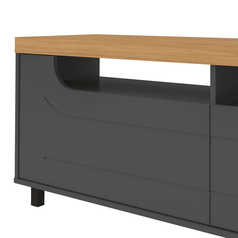 Mesa Para Tv Bewood 200x40x53 Roble Grafito Tv Hasta 75 Pulgadas