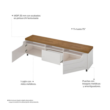 Mesa Para Tv Bewood 200cm Mpd Roble Y Grafito Para Tv Hasta 75 Pulgadas - Muebles de TV | Bylmo