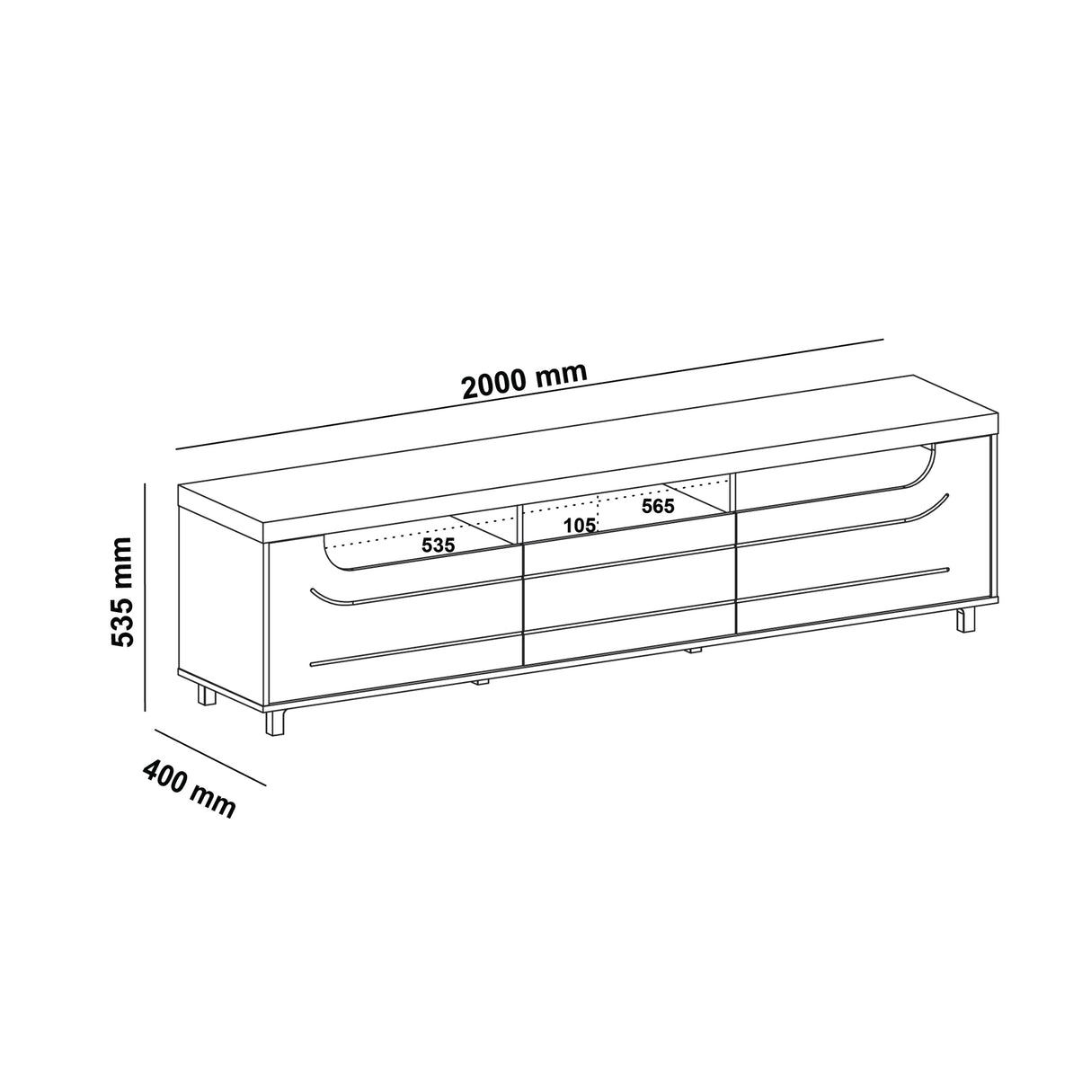 Mesa Para Tv Bewood 200cm Mpd Roble Y Grafito Para Tv Hasta 75 Pulgadas - Muebles de TV | Bylmo
