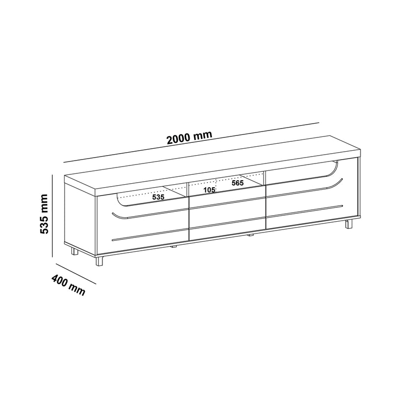 Mesa Para Tv Bewood 200cm Mpd Roble Y Grafito Para Tv Hasta 75 Pulgadas