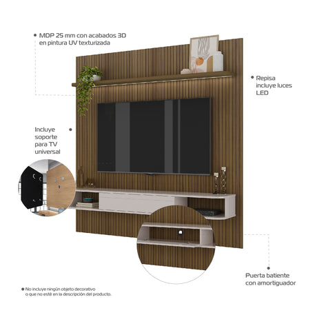 Panel de TV Bewood para TV Hasta 75 Pulgadas Pino y Blanco Moderna - Muebles de TV | Bylmo