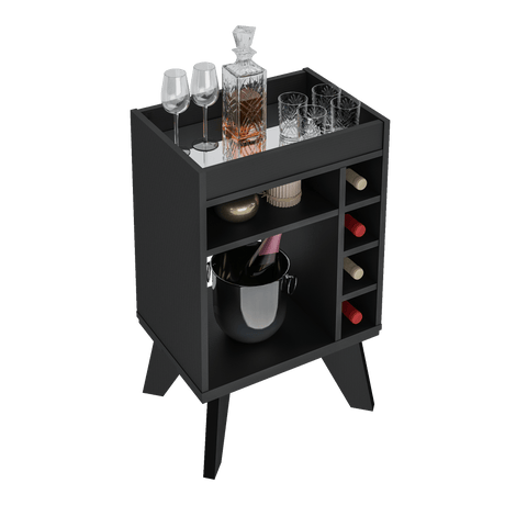 Bar Bajo Stelar Negro Retro 45 cm con Espacio para Botellas - Bares | Bylmo