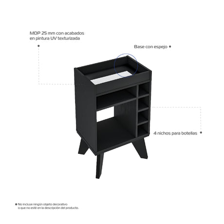 Bar Bajo Stelar Negro Retro 45 cm con Espacio para Botellas - Bares | Bylmo