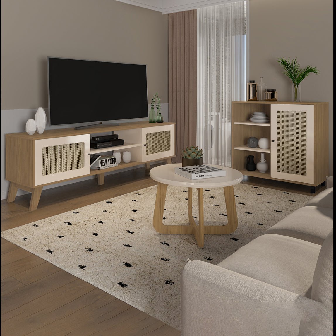 Mesa de Centro Jasmin 59x59 cm Blanco y Roble Moderna - Mesas de Centro | Bylmo