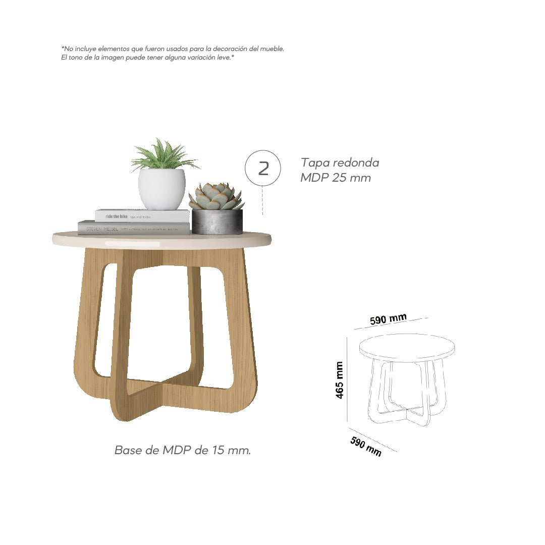 Mesa de Centro Jasmin 59x59 cm Blanco y Roble Moderna - Mesas de Centro | Bylmo