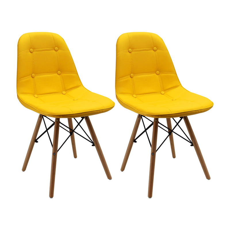 Kit X 2 Sillas Comedor Dkr Botones Amarillo 44 Cm Moderno