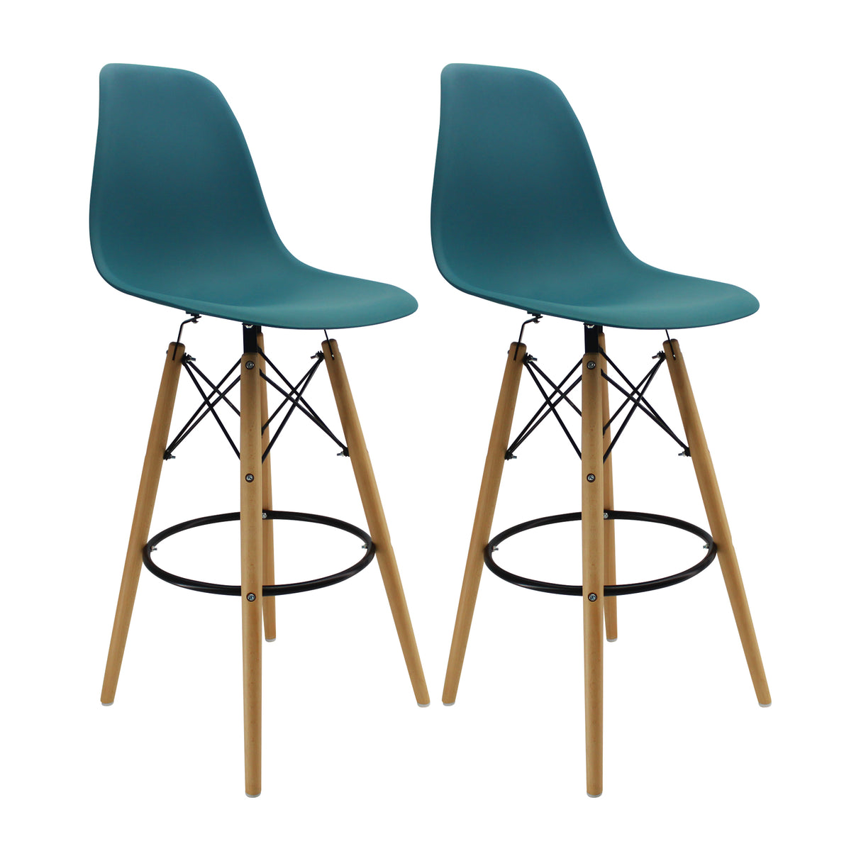 Set x 2 Sillas de Bar DKR Eames Azul Petróleo Moderna 56 cm - Sillas y Butacos | Bylmo