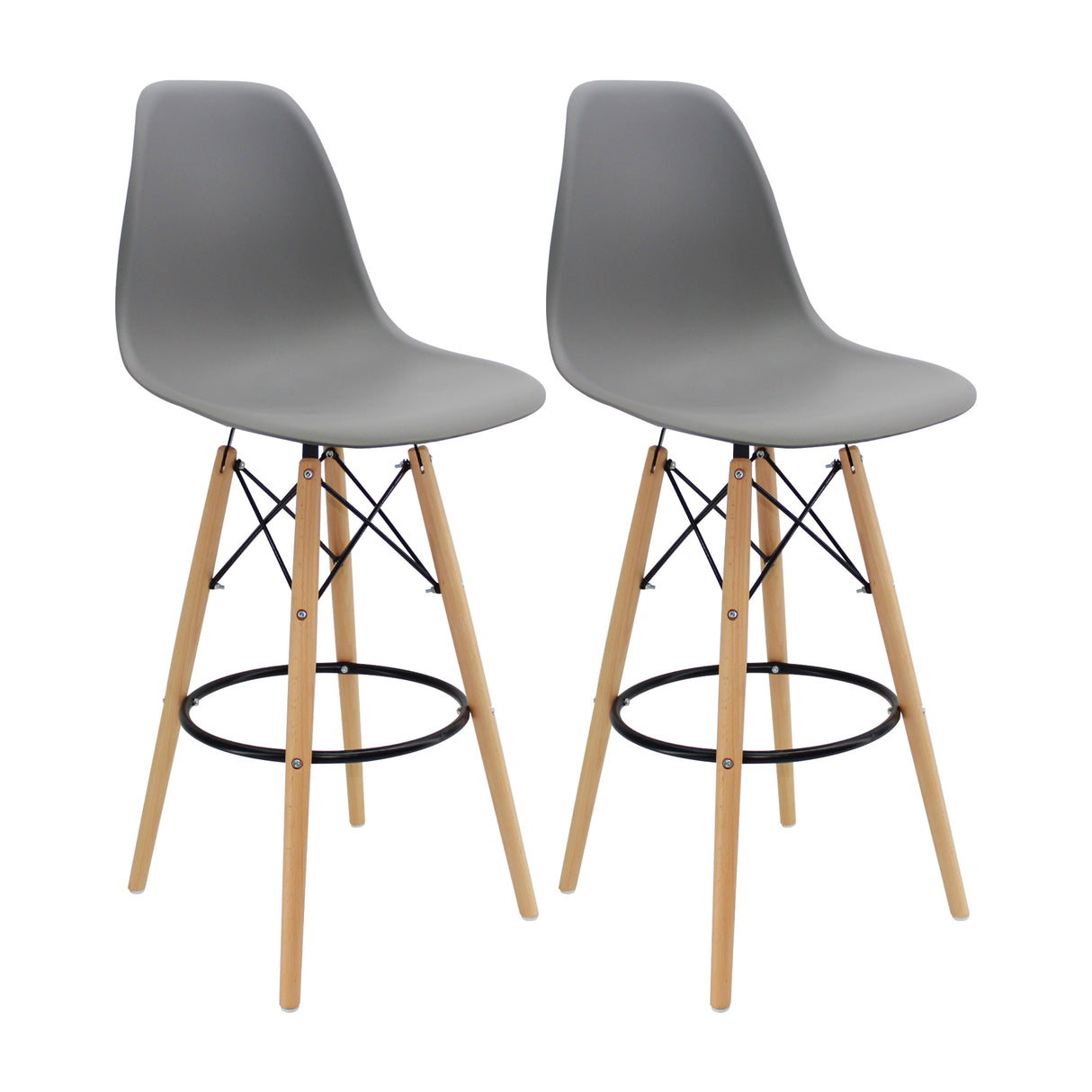 Set x 2 Sillas de Bar DKR Eames Gris Polipropileno Moderno 56 cm - Sillas y Butacos | Bylmo