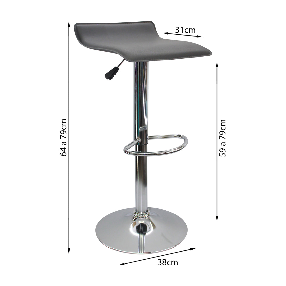 Silla Bar Wave Moderno 38x79cm Gris Altura Regulable Cuero Ecológico - Sillas y Butacos | Bylmo