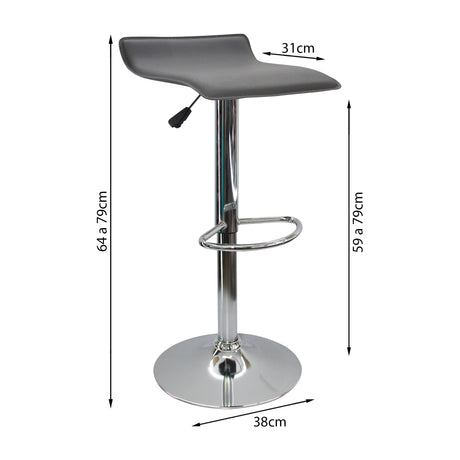 Silla Bar Wave Moderno 38x79cm Gris Altura Regulable Cuero Ecológico - Sillas y Butacos | Bylmo