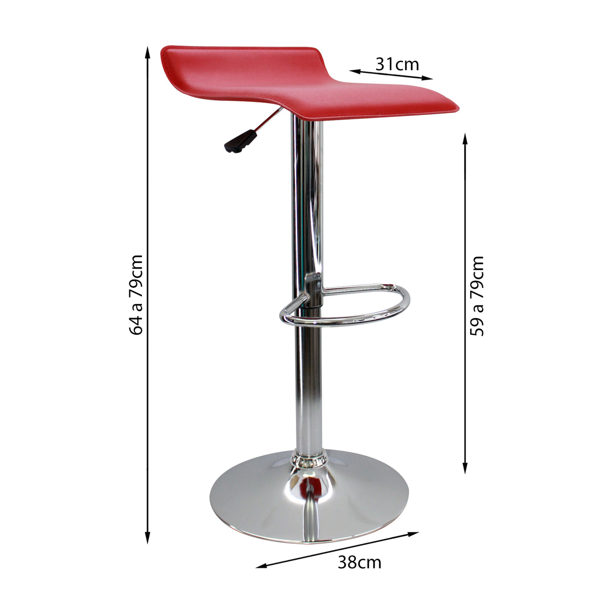 Silla Bar Wave Roja 38x79cm Cuero Ecológico Altura Ajustable - Sillas y Butacos | Bylmo