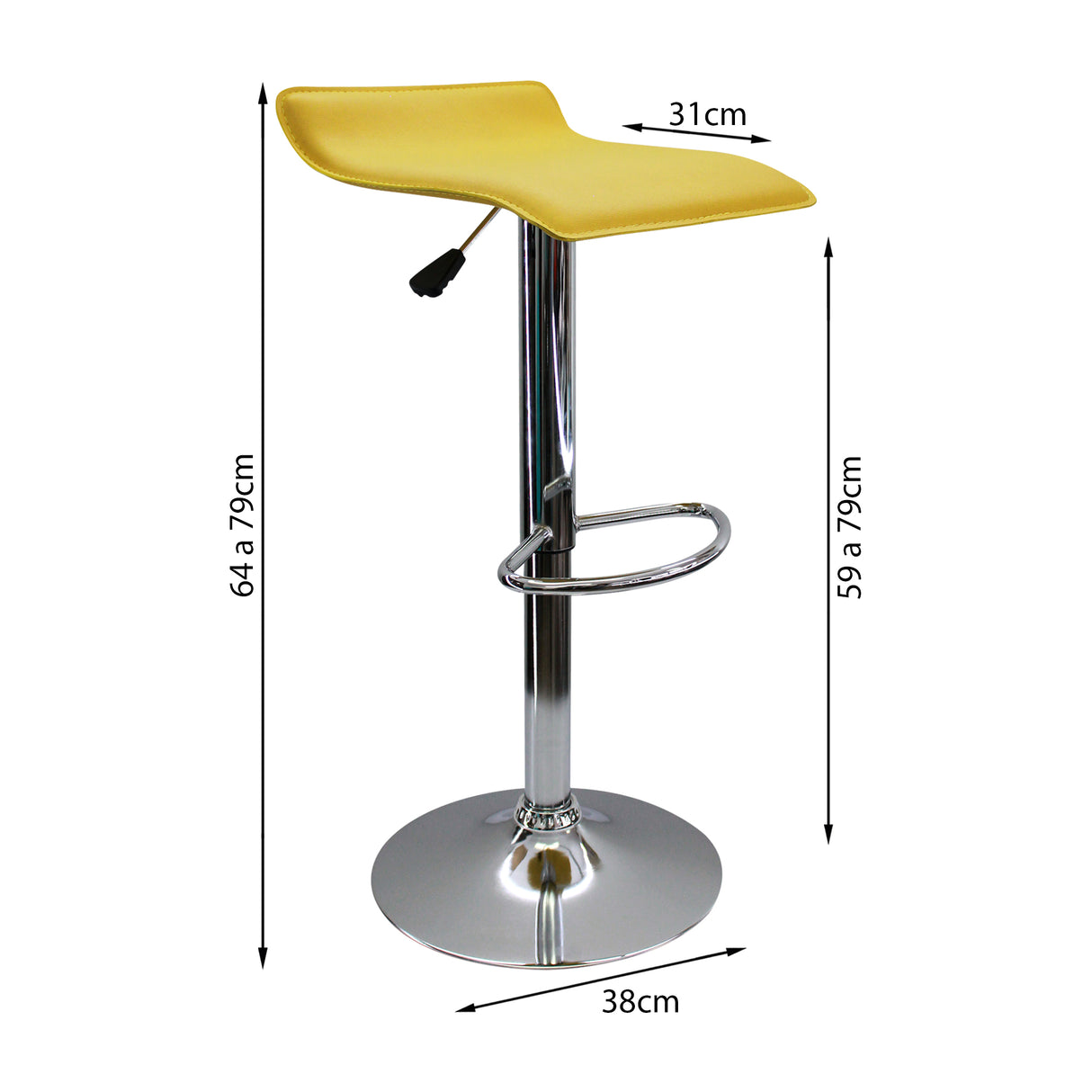 Set x 2 Sillas de Bar Wave Amarillo Altura Ajustable Moderno 38x79cm - Sillas y Butacos | Bylmo