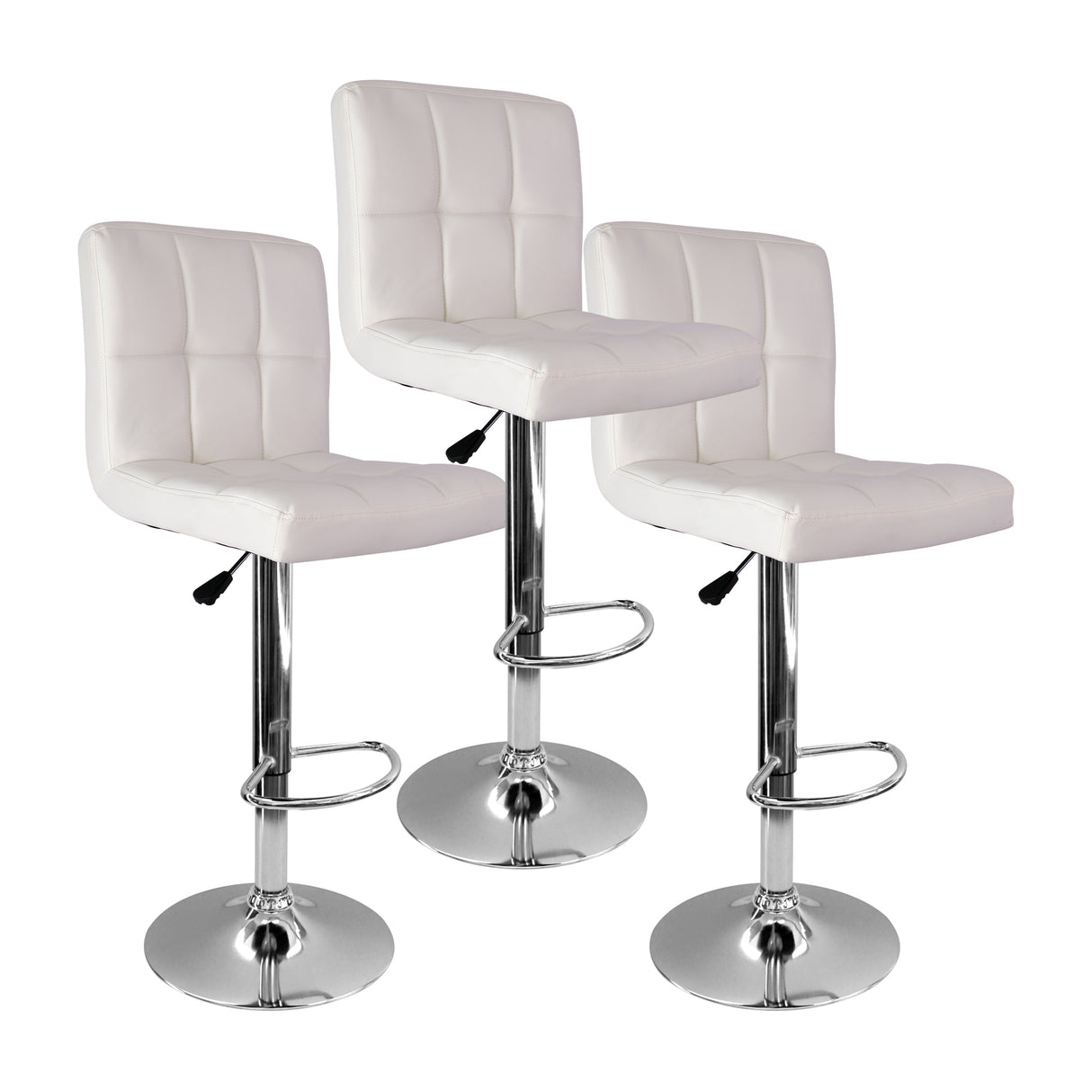 Set x 3 Sillas de Bar Confort Blancas Giratorias Cuero Ecológico Altura Ajustable - SILLAS Y BUTACOS | Bylmo