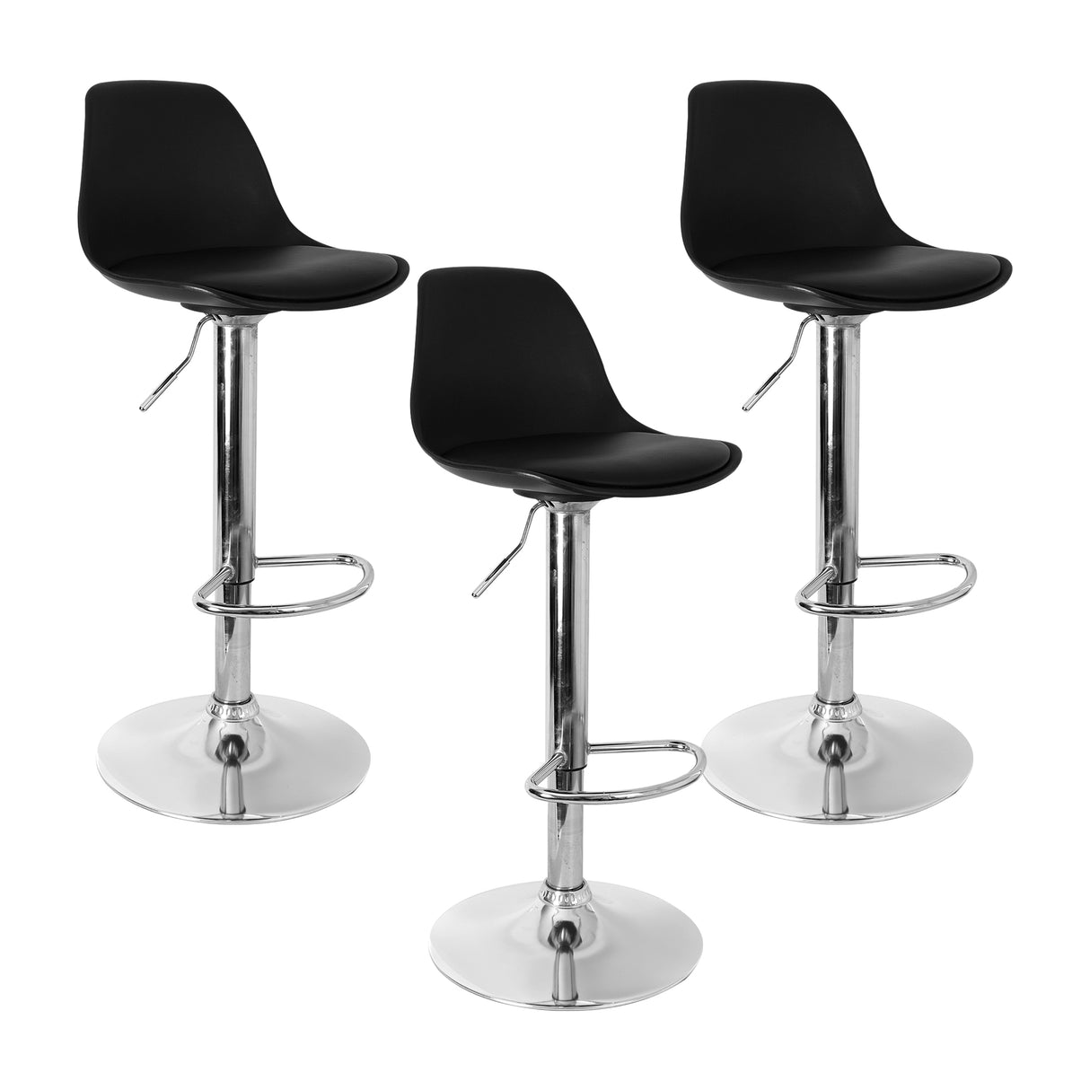 Set x 3 Sillas de Bar July Eco Cuero Negro Ajustable en Altura - SILLAS Y BUTACOS | Bylmo