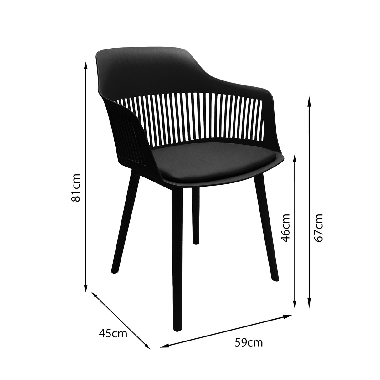 Silla de Comedor Mena Negra 57x80cm Diseño Moderno en Polipropileno con Brazos - Sillas y Butacos | Bylmo