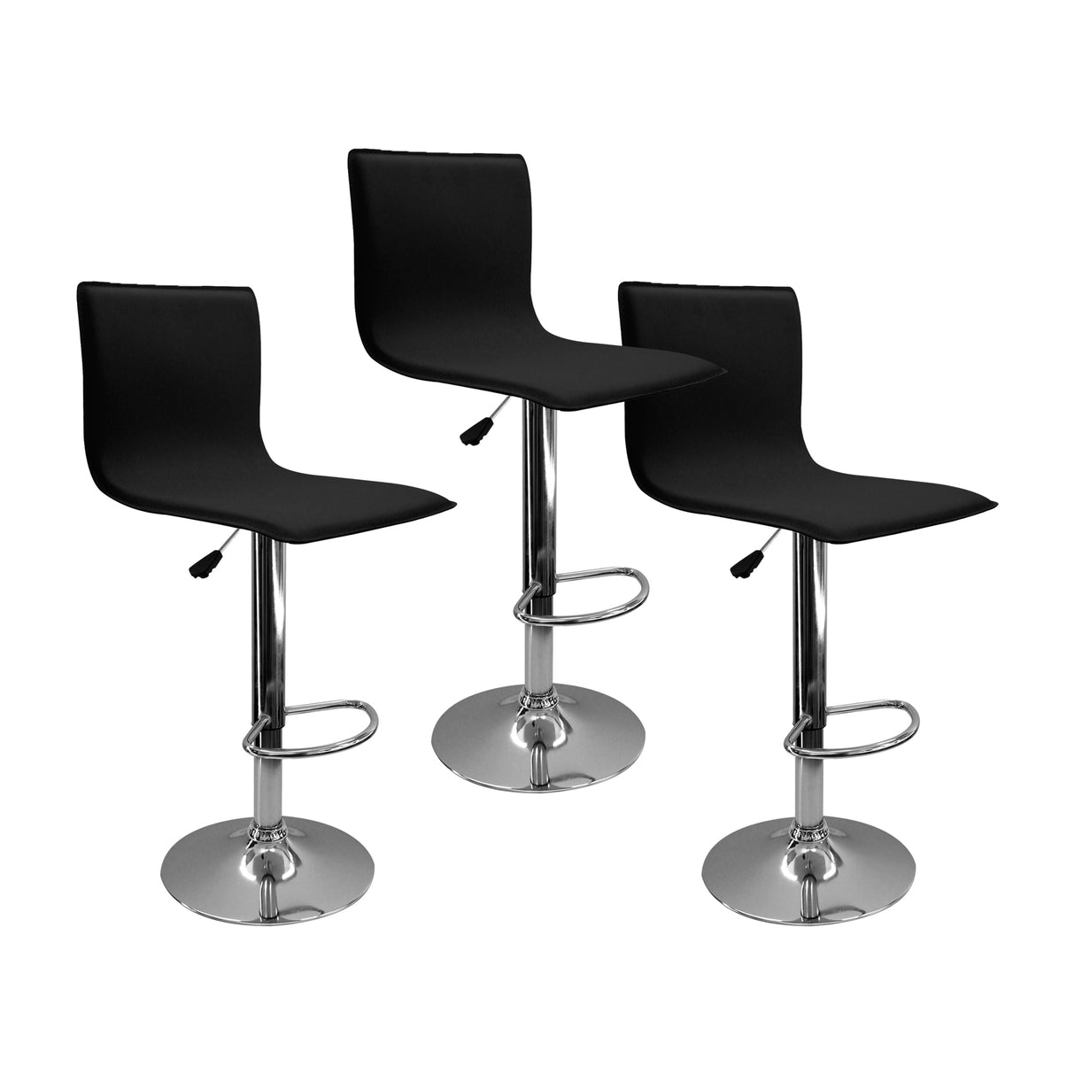 Set X 3 Sillas De Bar Wave Negra Con Espaldar Alto Altura Ajustable - Sillas y Butacos | Bylmo