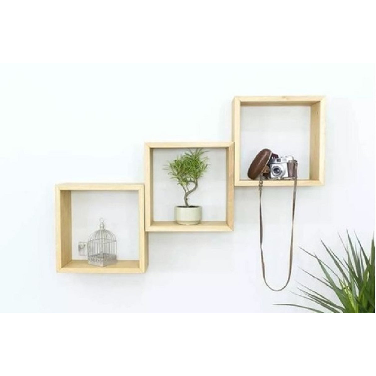 Set de 3 Repisas House Cube Moderno Madera Pino 20x20 cm Café con 2 Entrepaños - Repisas y Percheros | Bylmo