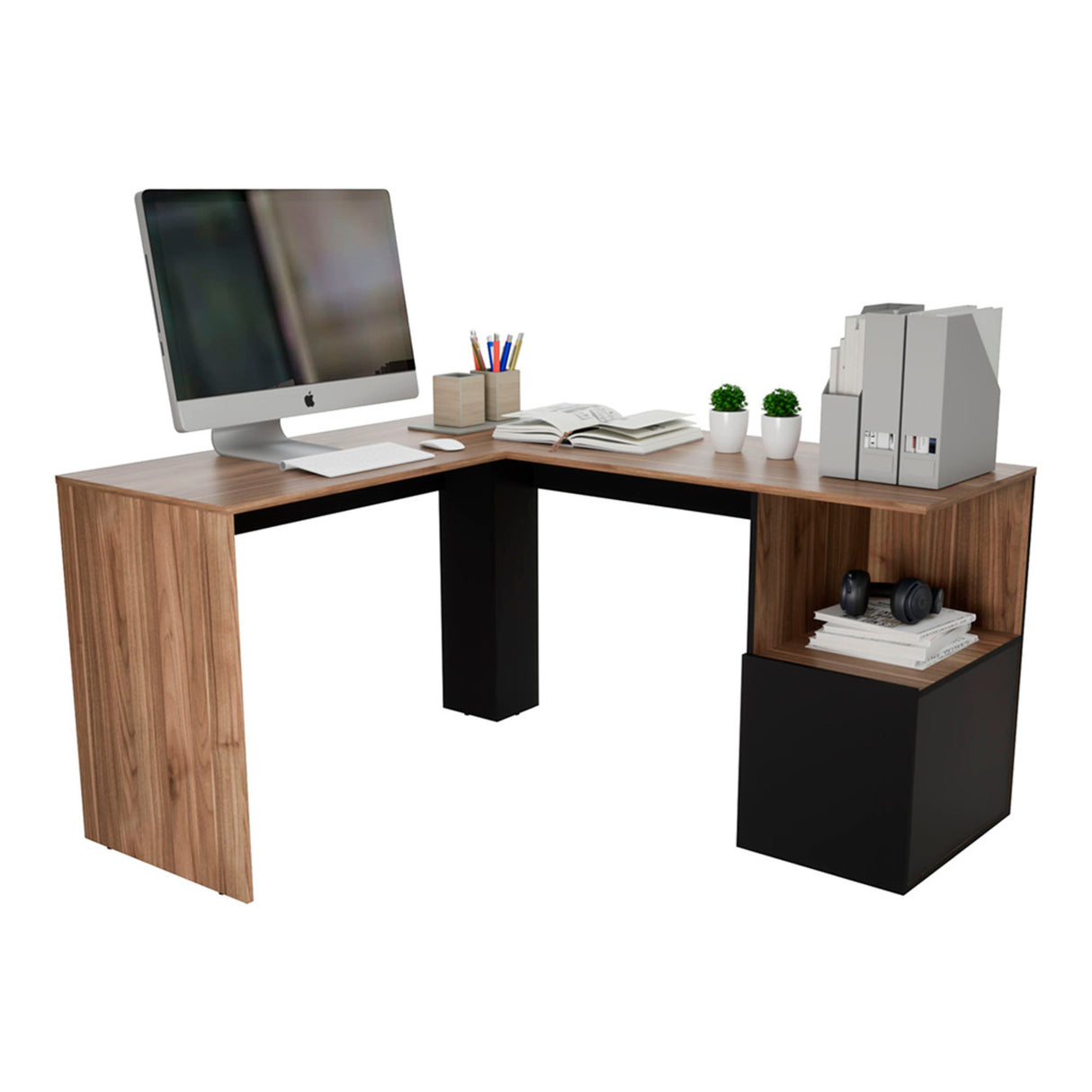 Escritorio en L London Gales Wengue 140x73cm con Un Cajón - Escritorios | Bylmo