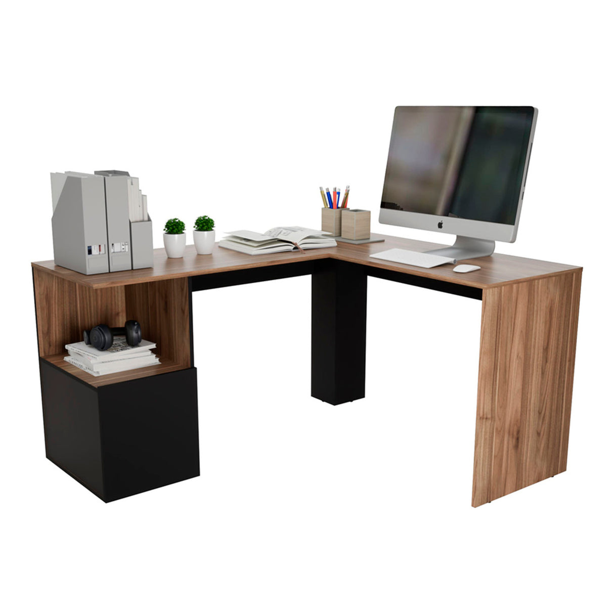 Escritorio en L London Gales Wengue 140x73cm con Un Cajón - Escritorios | Bylmo