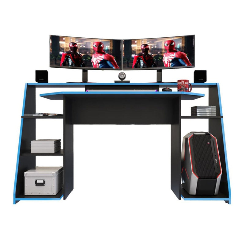 Escritorio Gamer Lax 150.2x88cm Wengue Azul Moderno