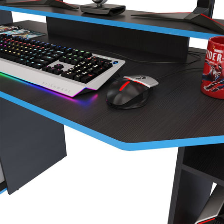 Escritorio Gamer Lax 150.2x88cm Wengue Azul Moderno - Escritorios | Bylmo