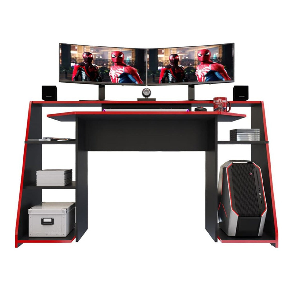 Escritorio Gamer Lax 150.2x88cm Wengue Rojo Moderno - Escritorios | Bylmo