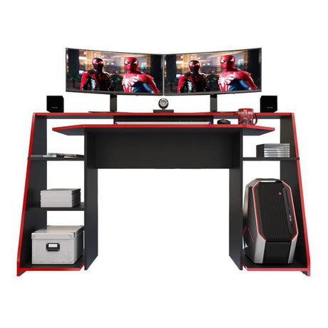 Escritorio Gamer Lax 150.2x88cm Wengue Rojo Moderno - Escritorios | Bylmo