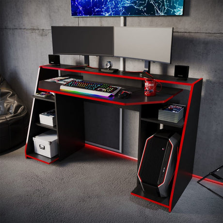 Escritorio Gamer Lax 150.2x88cm Wengue Rojo Moderno - Escritorios | Bylmo