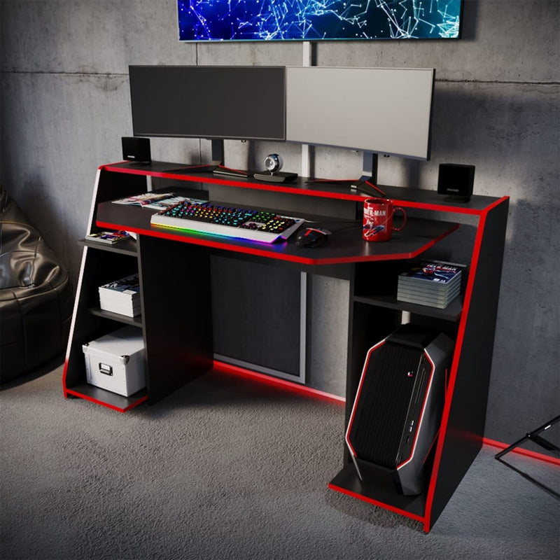 Escritorio Gamer Lax 150.2x88cm Wengue Rojo Moderno