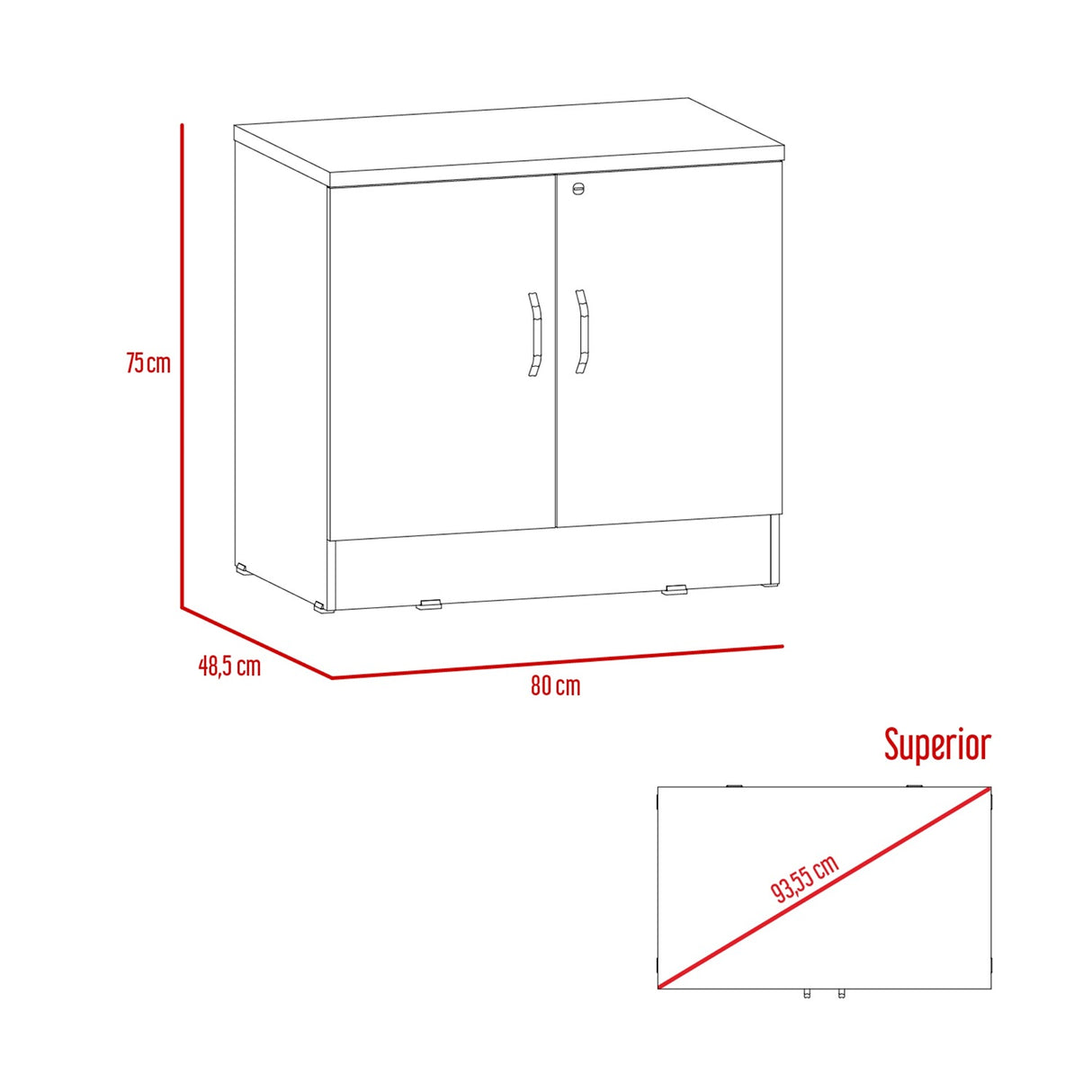 Cajonera Home Office Coñac 80x75cm con 2 Puertas y Cerradura. - Cajoneras y Comodas | Bylmo