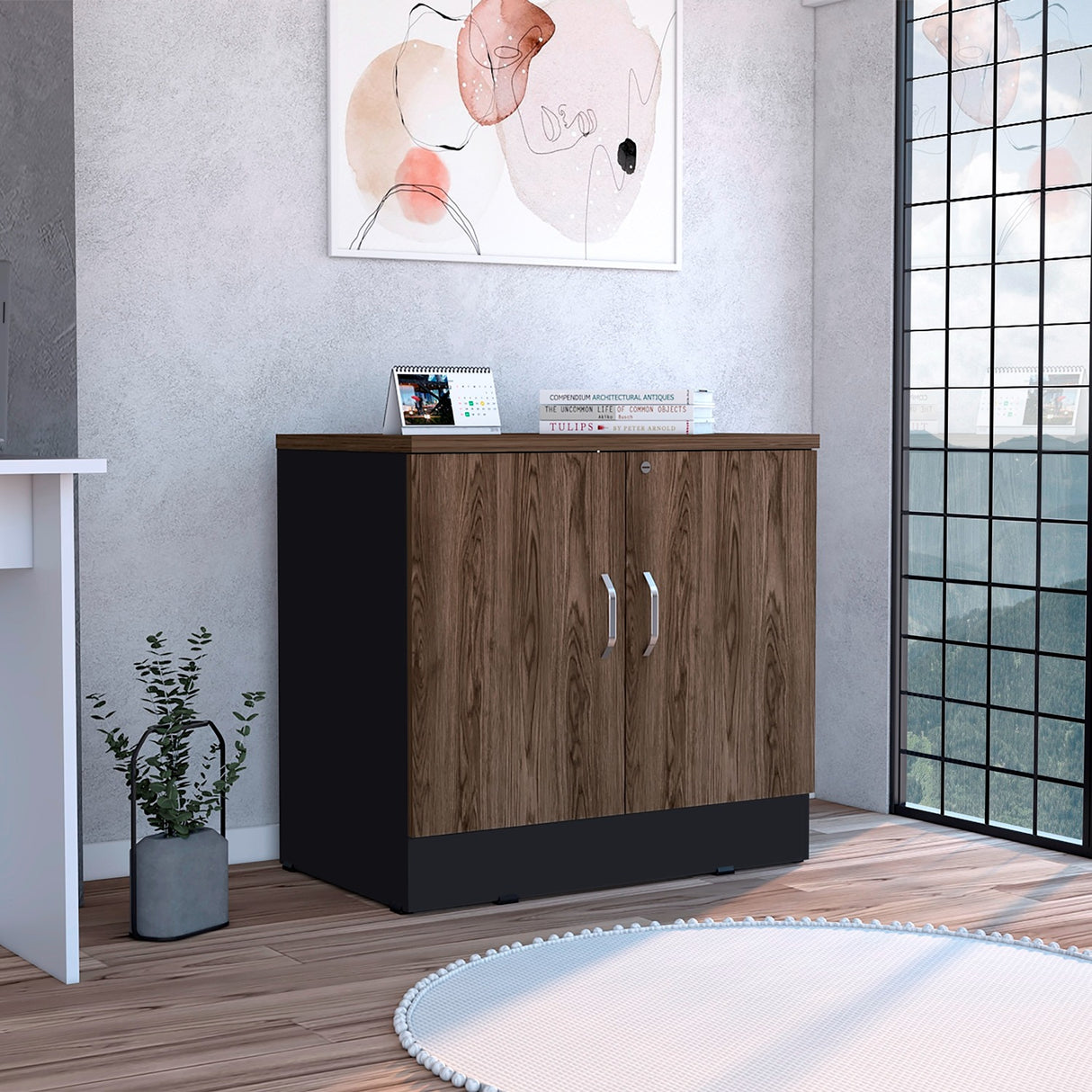 Cajonera Home Office Coñac 80x75cm con 2 Puertas y Cerradura. - Cajoneras y Comodas | Bylmo