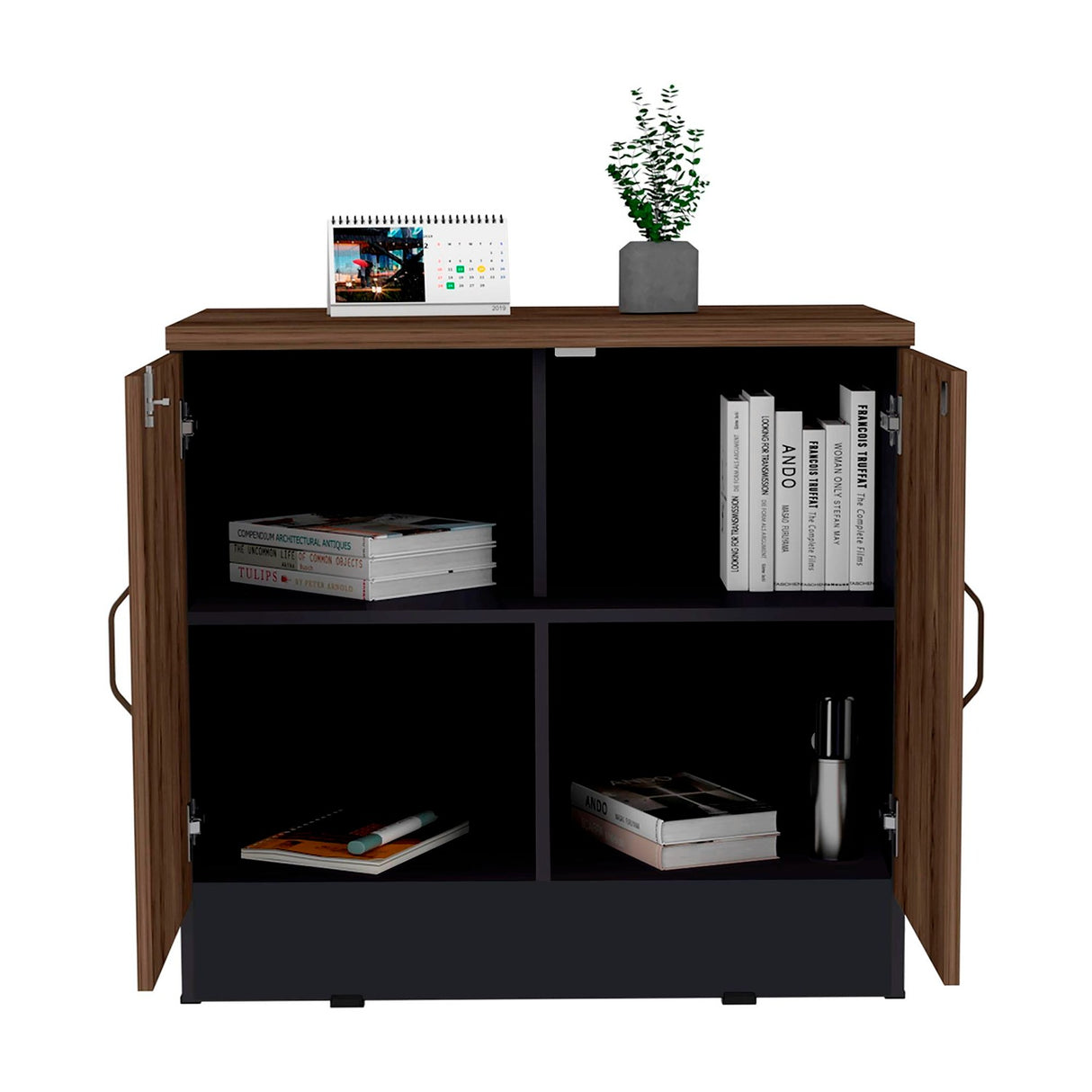 Cajonera Home Office Coñac 80x75cm con 2 Puertas y Cerradura. - Cajoneras y Comodas | Bylmo