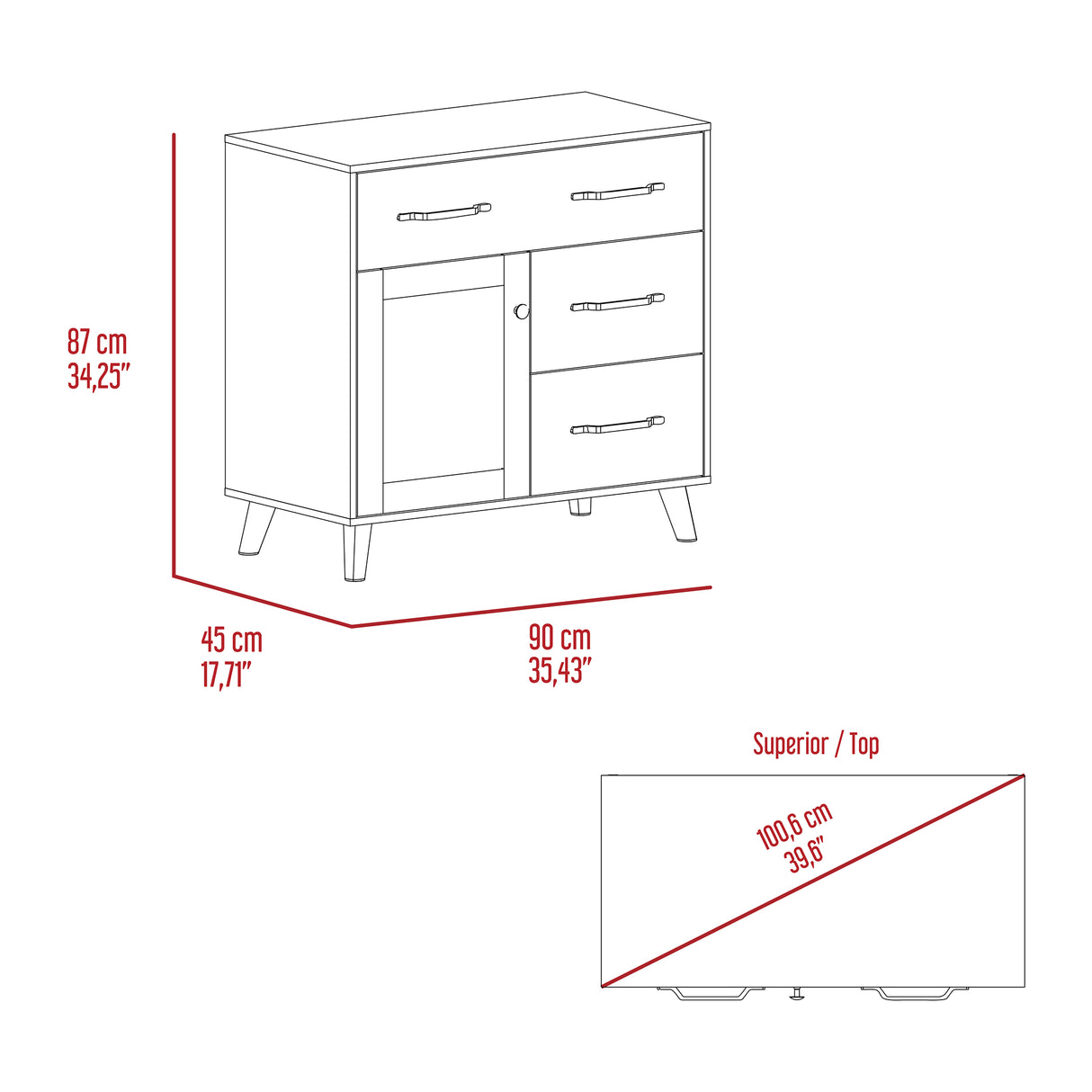 Cajonera Natura Moderna Madera 90x87cm con 3 Cajones - Cajoneras y Comodas | Bylmo