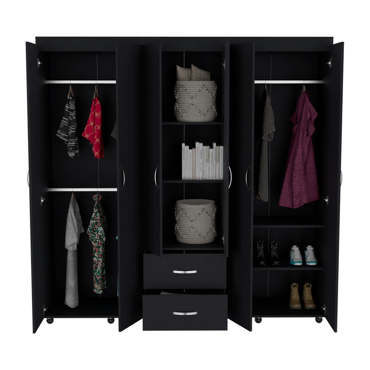 Closet Bariloche Wengue 200x200cm con Dos Cajones y Seis Puertas - CLOSETS | Bylmo