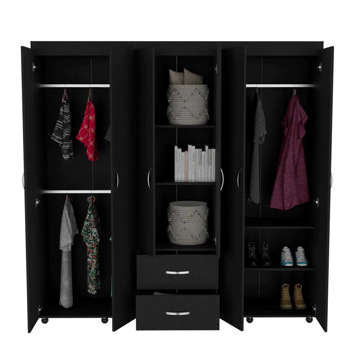 Closet Bariloche Wengue 200x200cm con Dos Cajones y Seis Puertas - CLOSETS | Bylmo