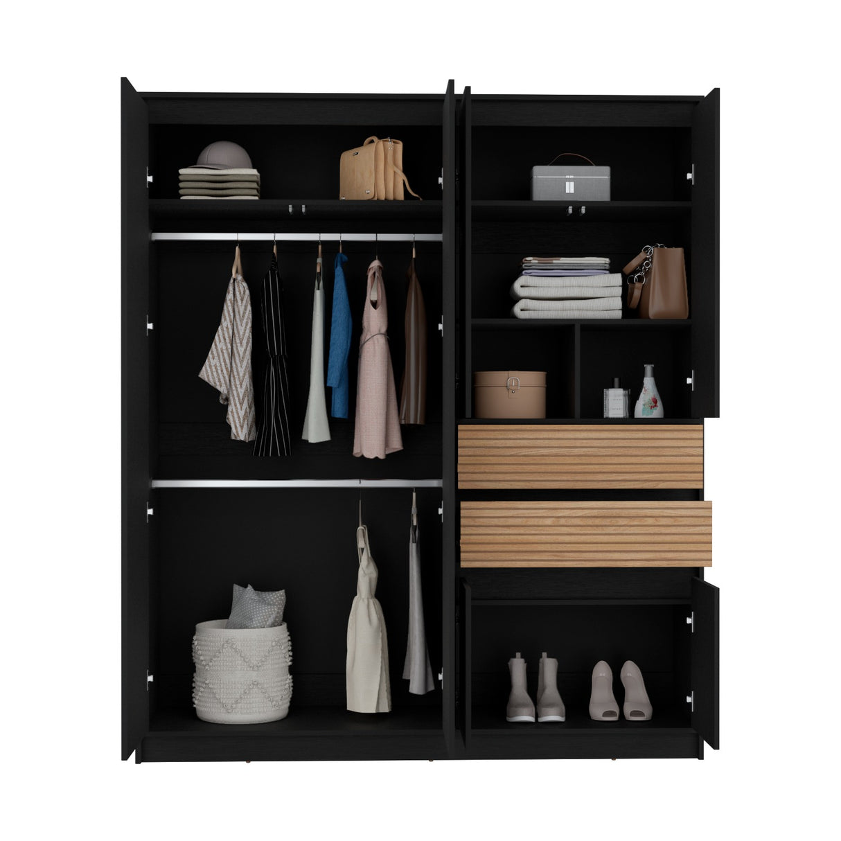 Armario Austin Wengue Moderno 170x200 cm con Tres Entrepaños y Cinco Puertas - CLOSETS | Bylmo