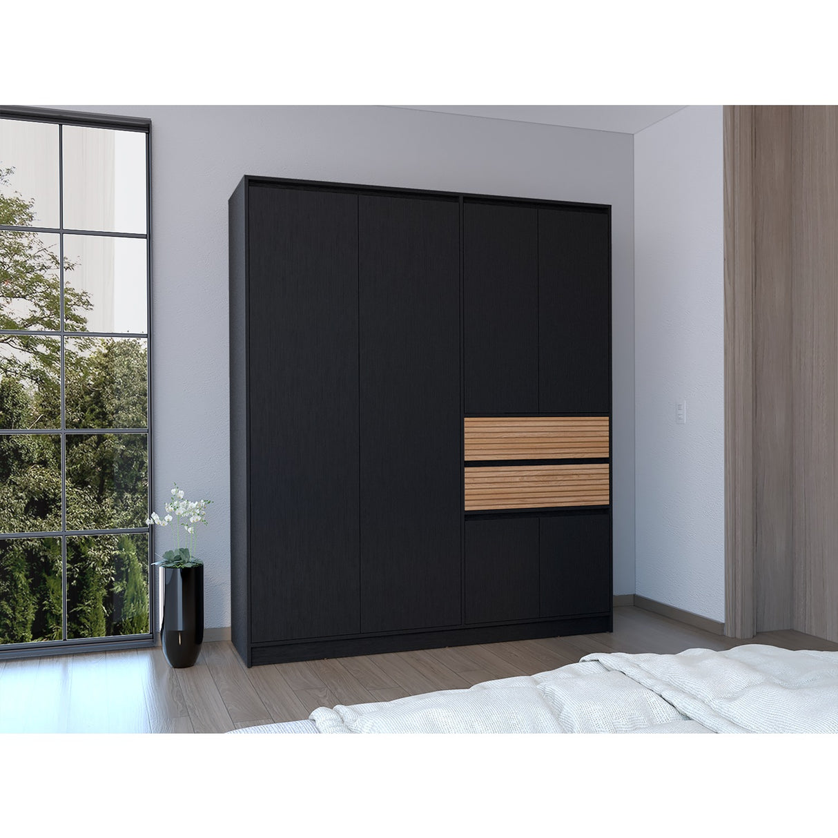 Armario Austin Wengue Moderno 170x200 cm con Tres Entrepaños y Cinco Puertas - CLOSETS | Bylmo