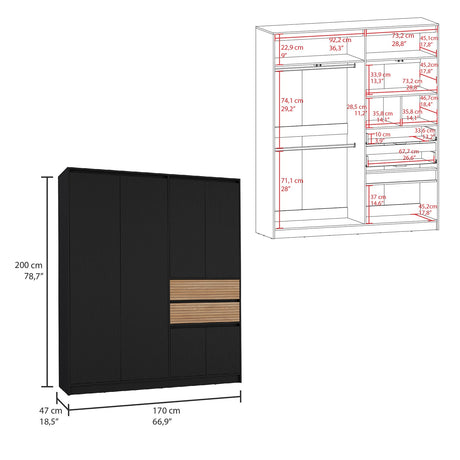 Armario Austin Wengue Moderno 170x200 cm con Tres Entrepaños y Cinco Puertas - CLOSETS | Bylmo