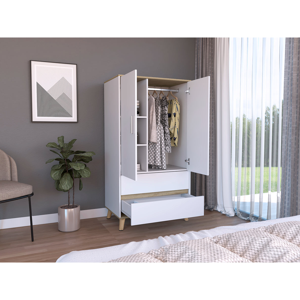 Closet Bi Color 80x150cm Blanco con Dos Cajones Moderno - CLOSETS | Bylmo