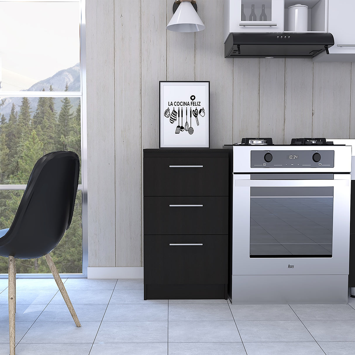 Mueble Auxiliar de Cocina Manchester 50x90cm Wengue con 3 Cajones - BARRAS Y MUEBLES AUXILIARES | Bylmo