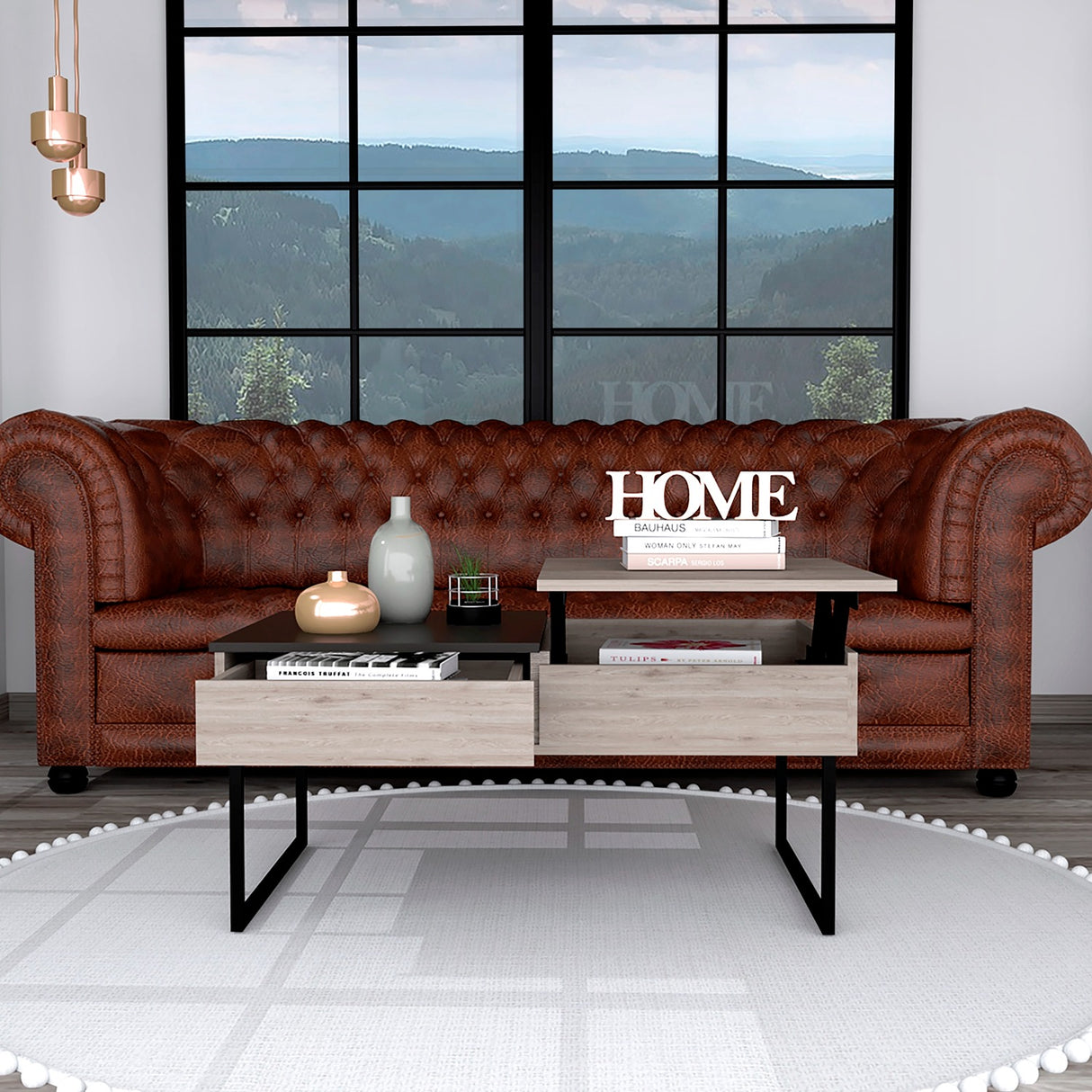 Mesa de Centro Extensible Funcentral Ceniza Wengue 101.5x45.7cm con Un Cajón - Mesas de Centro | Bylmo