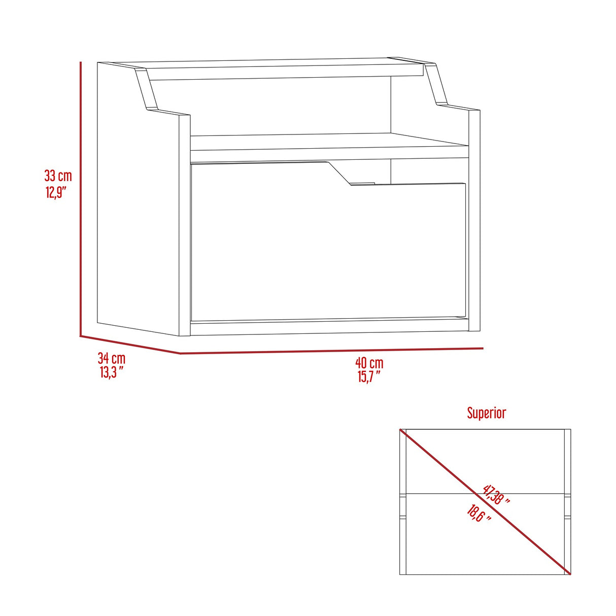 Mesa de Noche Busan 40x33cm Macadamia Flotante con Un Cajón - Mesas de Noche | Bylmo